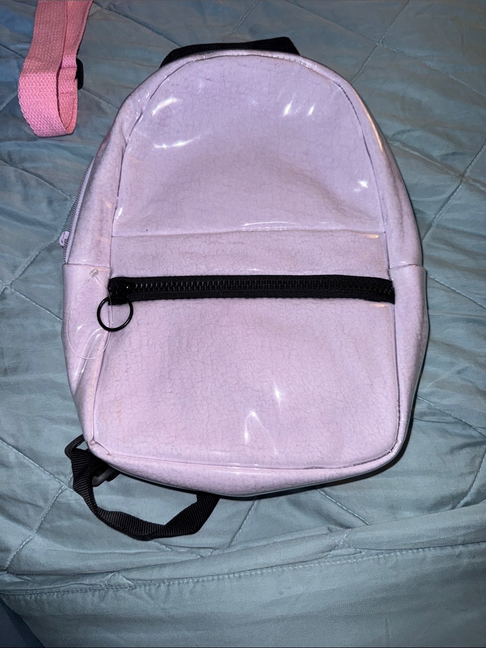 Mini lilac Patent Backpack Shiny Faux Leather Chunky Black Zipper Small Travel